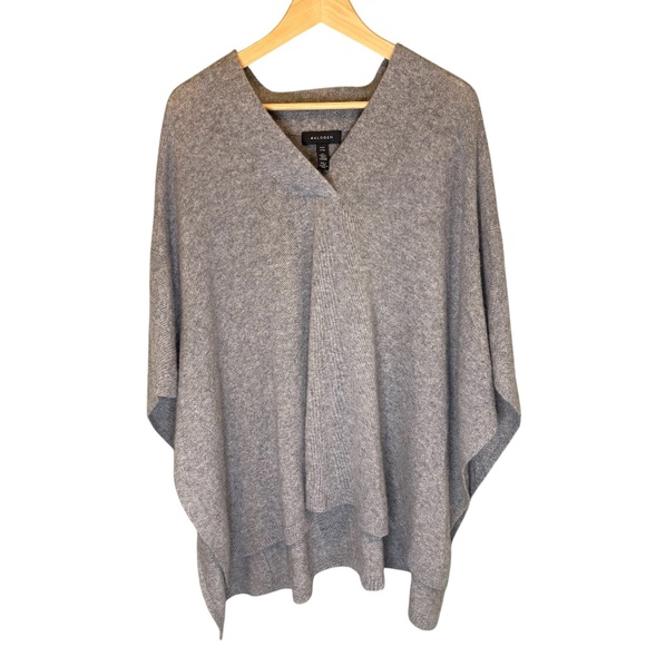 Halogen Women's 100% Cashmere Asymmetrical V-Neck Poncho Gray One Size - Picture 1 of 5
